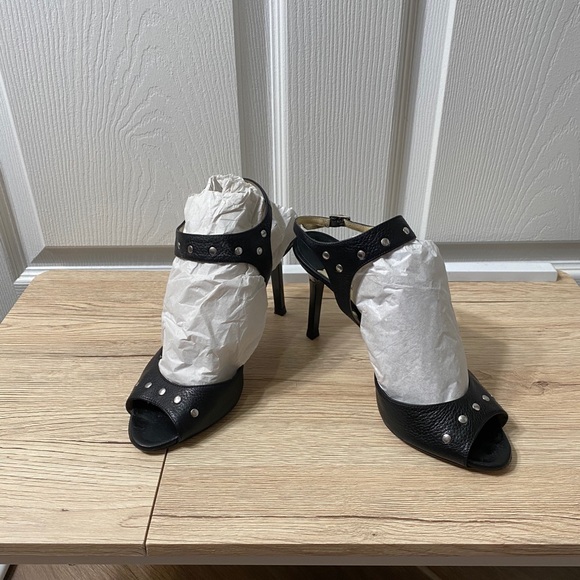 Jimmy Choo Black Leather Strap Studded Heels SZ:37 - Picture 9 of 12